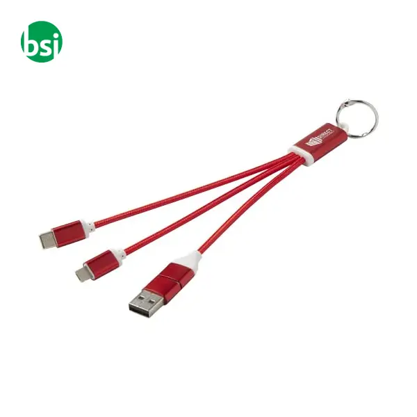 Metal 4-in-1 recycled aluminium charging cable with keychain -  2