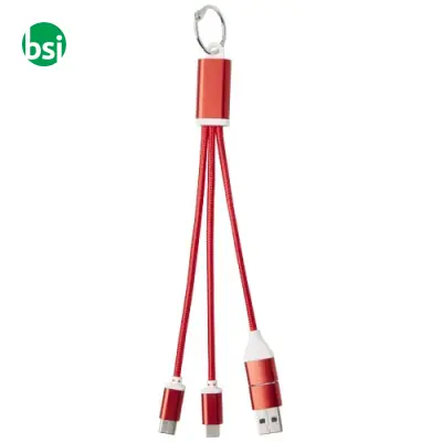 Metal 4-in-1 recycled aluminium charging cable with keychain - Immagine 3