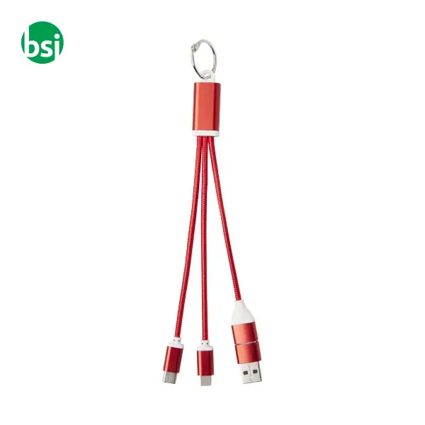 Metal 4-in-1 recycled aluminium charging cable with keychain -  3