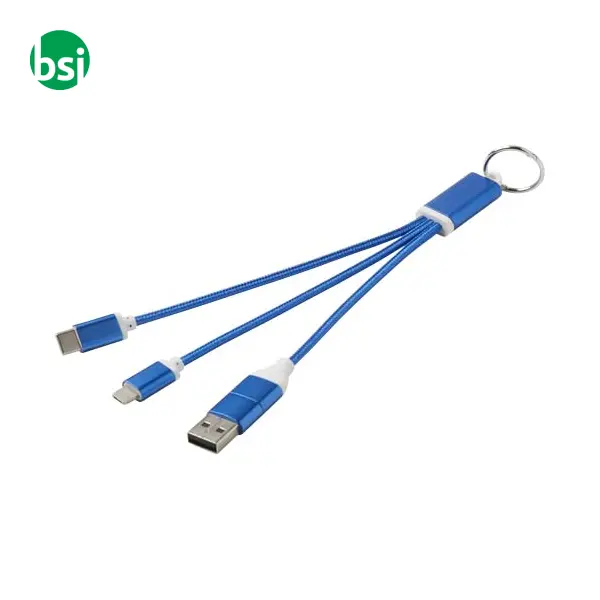 Metal 4-in-1 recycled aluminium charging cable with keychain -  8
