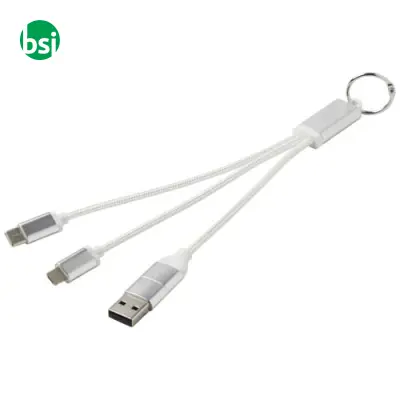 Metal 4-in-1 recycled aluminium charging cable with keychain - Immagine 9