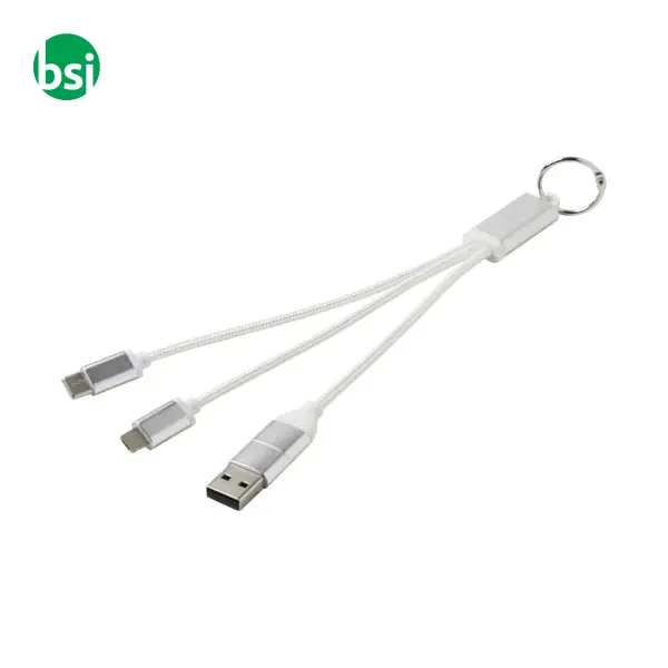 Metal 4-in-1 recycled aluminium charging cable with keychain -  9