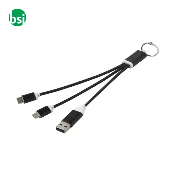 Metal 4-in-1 recycled aluminium charging cable with keychain -  10