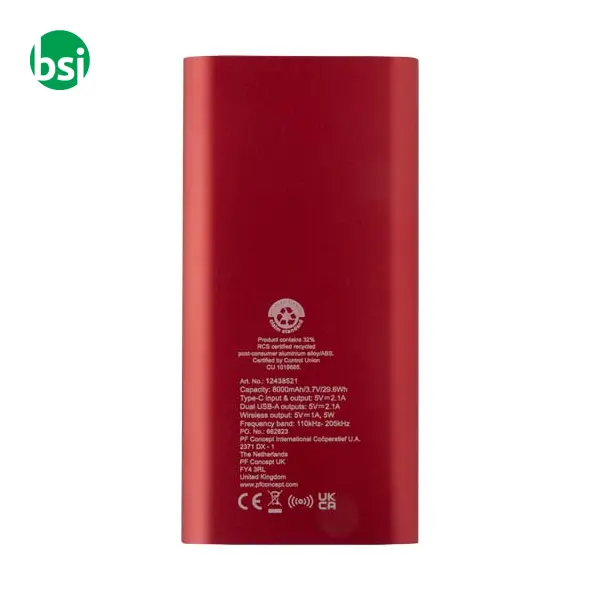 Juice 8000 mAh Type-C recycled aluminium wireless power bank -  5