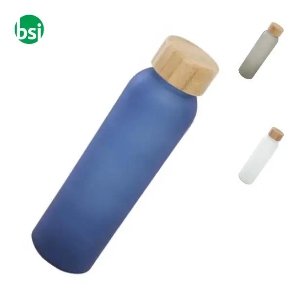 Lume 500 ml matte soda lime glass bottle with bamboo lid -  1